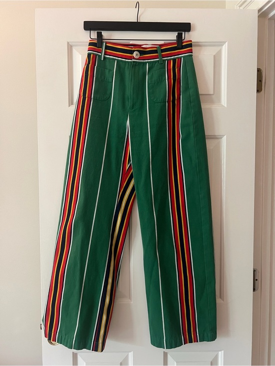 La Veste Pants - La Veste Green Red Stripe Pant M